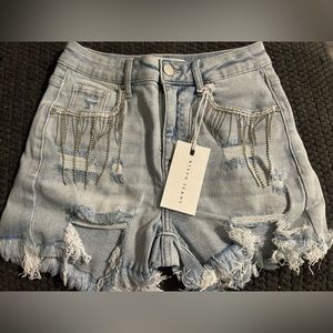 New RISEN BRAND hi rise  jean shorts! With beautiful rhinestones